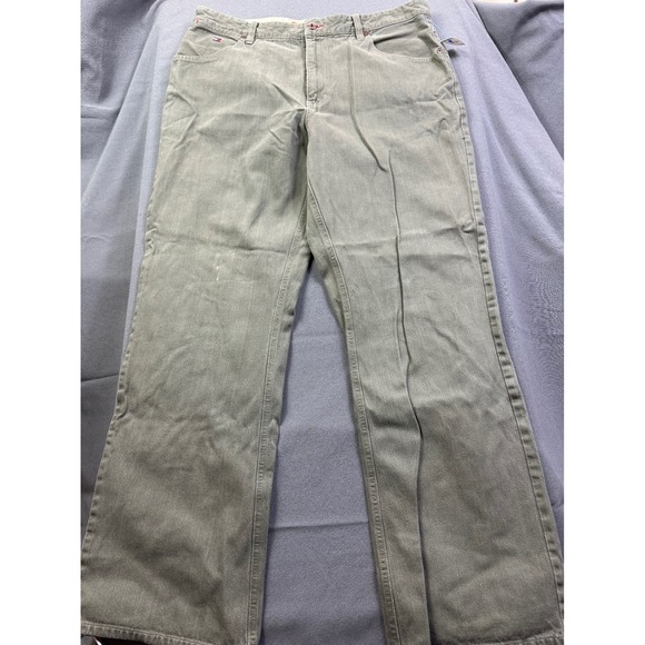 Vintage Tommy Jeans Men's Olive Green Denim Jeans Bootcut Relaxed Fit Size 36x32